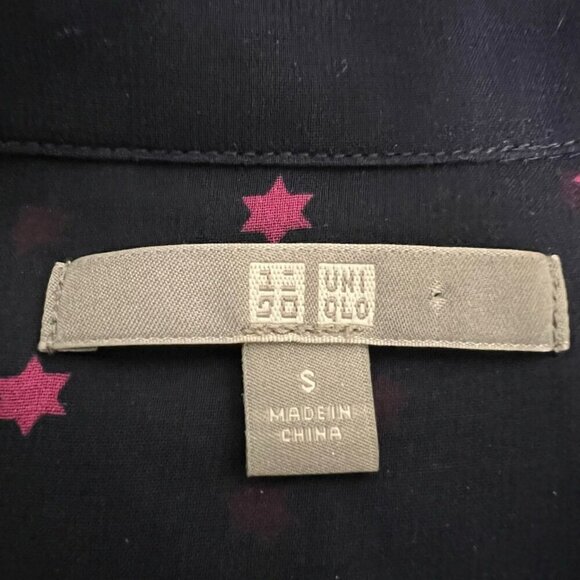 Uniqlo Womens Button Front Shirt Multicolor Stars Print Long Sleeve Sheer S - Picture 10 of 10
